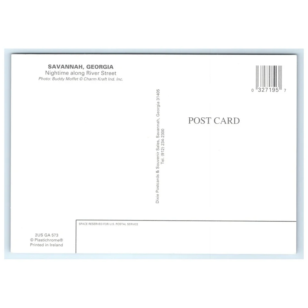 Plastichrome Postcard Savannah Georgia Nighttime‎ River Street Bridge 6x4 Multi